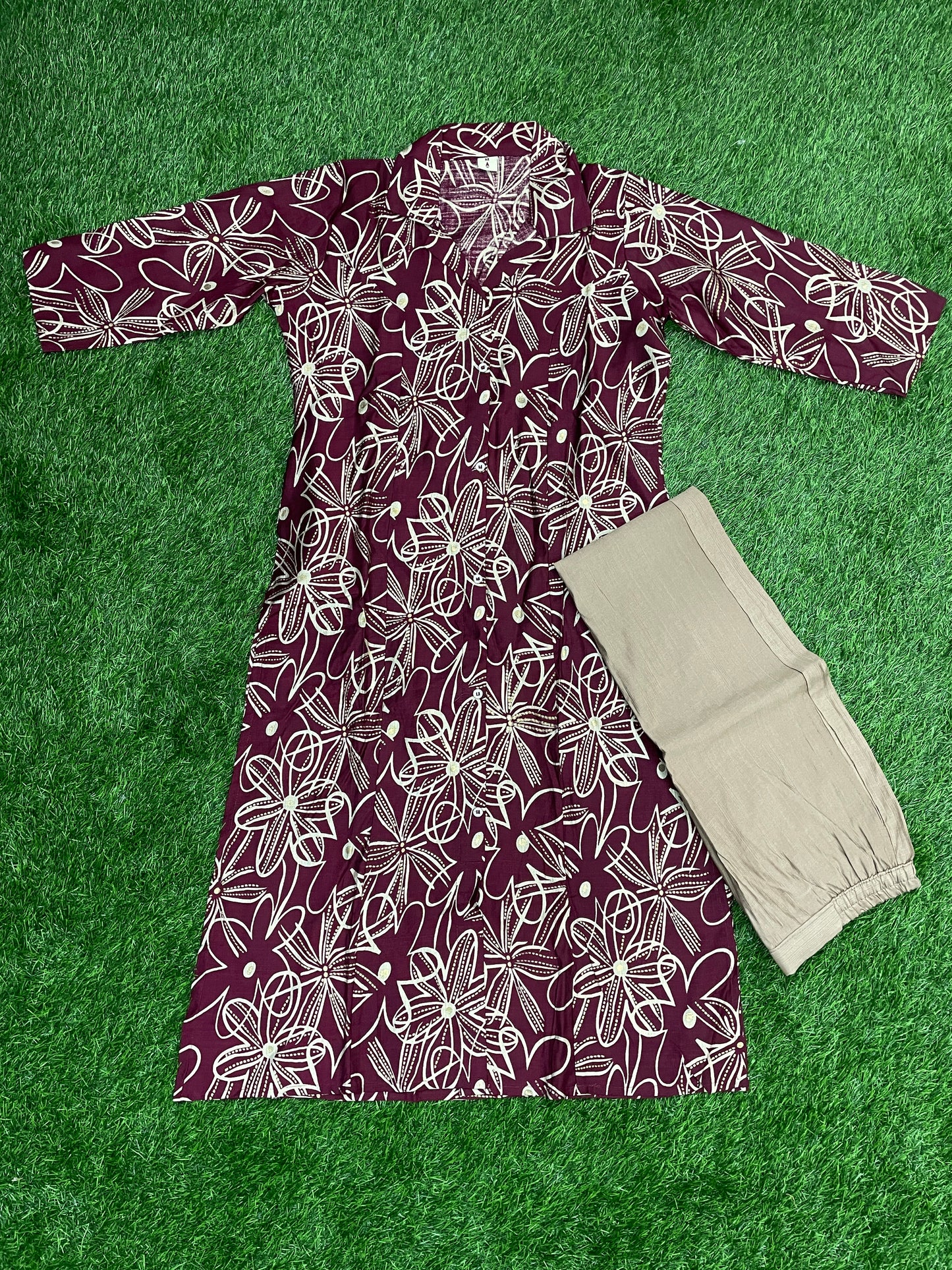 Maroon Printed Cotton Coord Set (Top & Pant)
