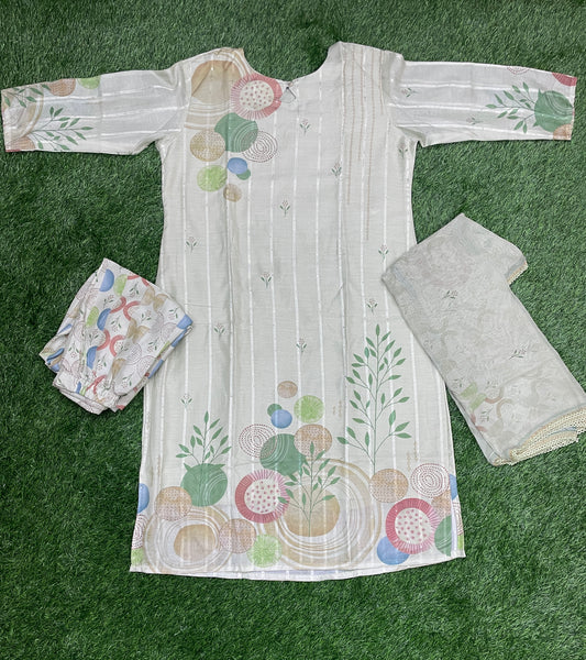 Designer Kurti Set with All Over Sequin Work – White Print