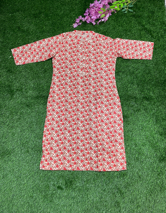 Red & White Printed Cotton Kurti – Daily Wear