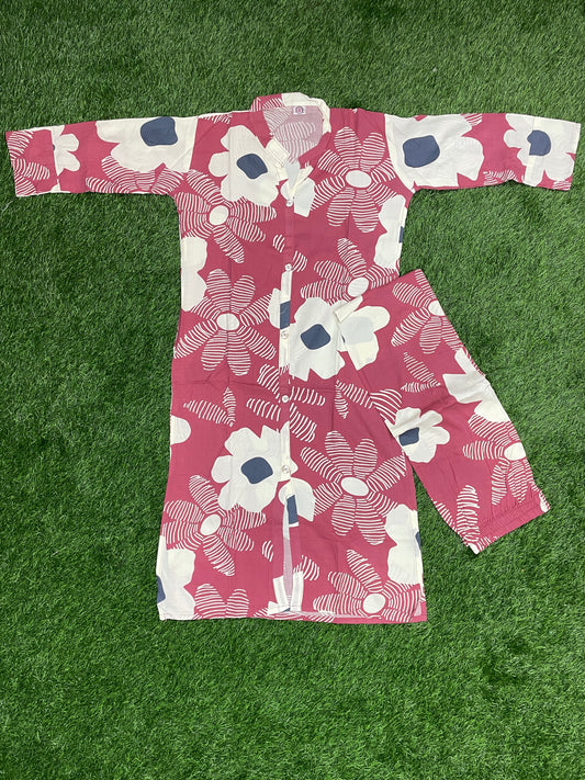 Pink & White Floral Rayon Coord Set