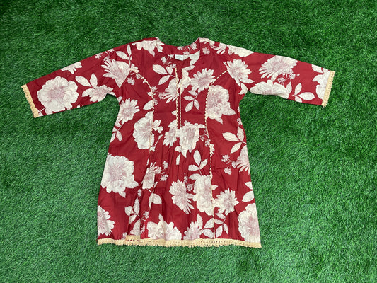 Cotton Short Top – Floral Maroon