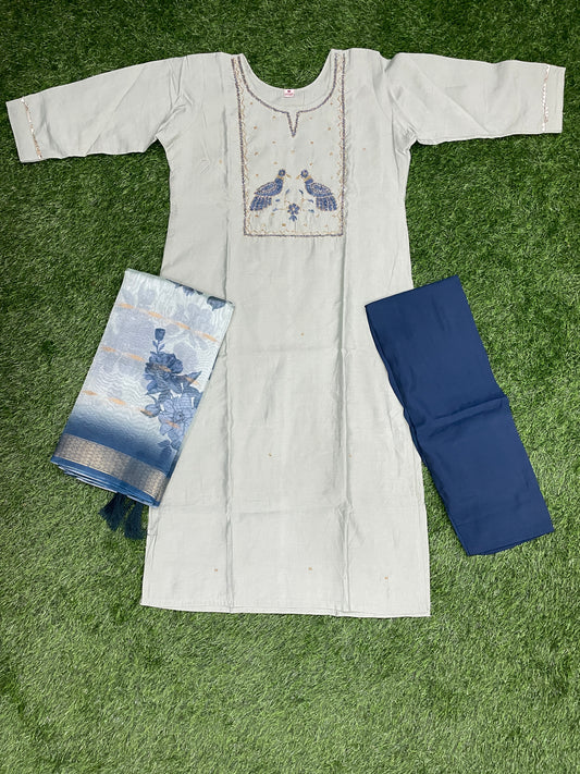 Roman Silk Embroidered Kurta Set with Dupatta