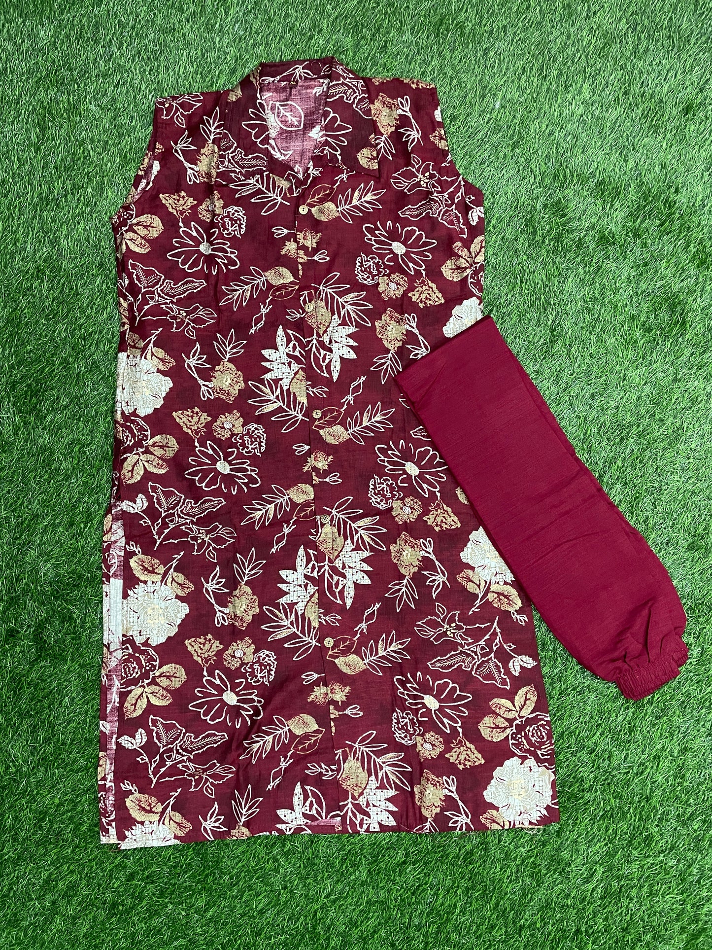Maroon Floral Cotton Coord Set (Top & Pant)