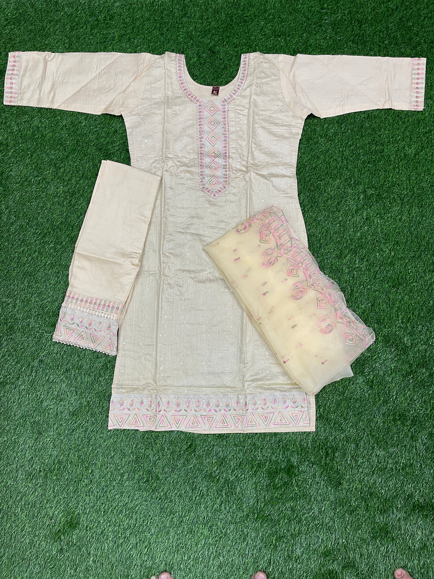 Silk Blend Embroidered 3-Piece Suit Set with Dupatta
