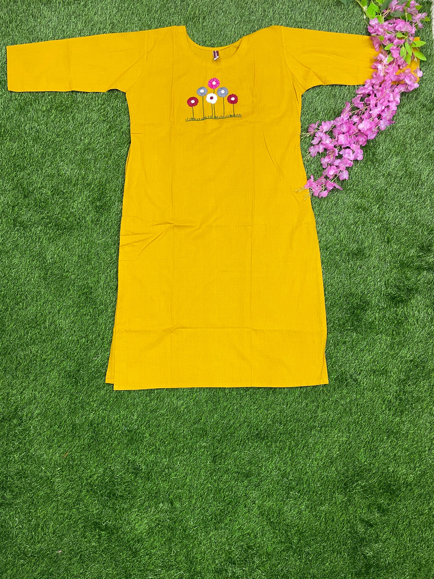 Mustard Yellow Pure Cotton Embroidered Top