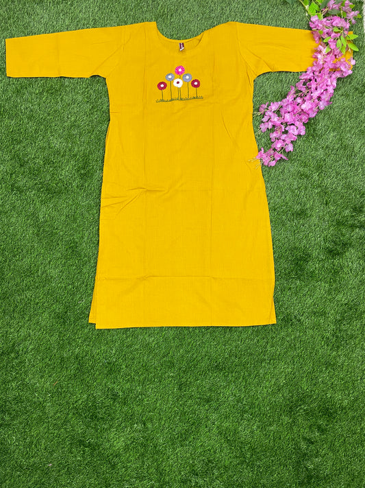Mustard Yellow Pure Cotton Embroidered Top