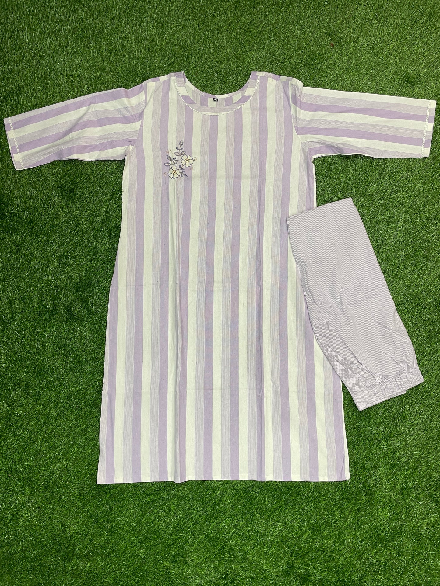 Lavender Striped Cotton Coord Set (Top & Pant)