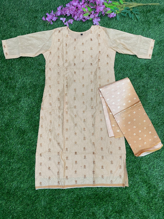 Elegant Beige Kurti with Dupatta – Subtle Embroidery
