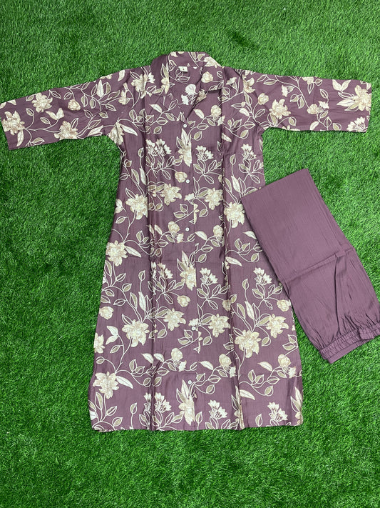 Purple Floral Cotton Coord Set (Top & Pant)