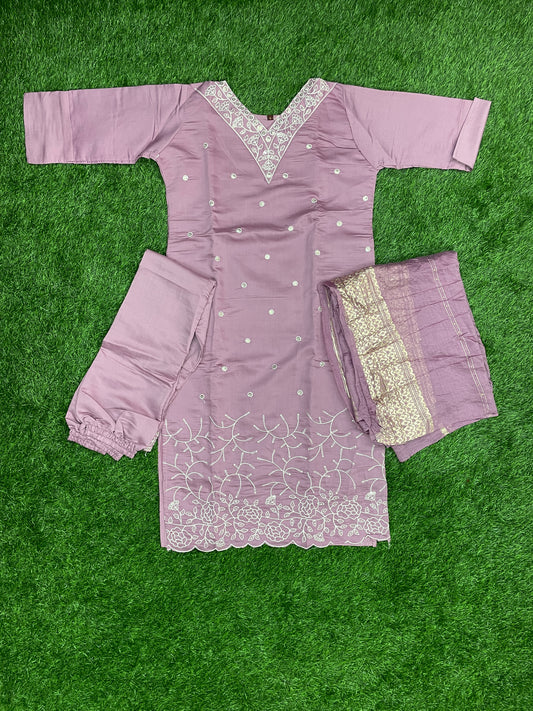 Elegant Embroidered Silk Kurti Set with Dupatta