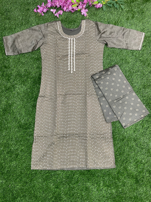 Grey Embroidered Kurti Set with Matching Dupatta
