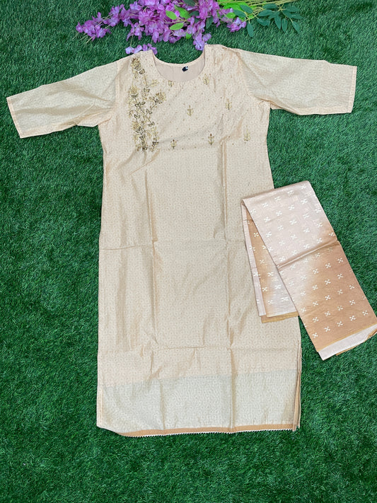 Beige Embroidered Kurti with Dupatta – Elegant Party Wear