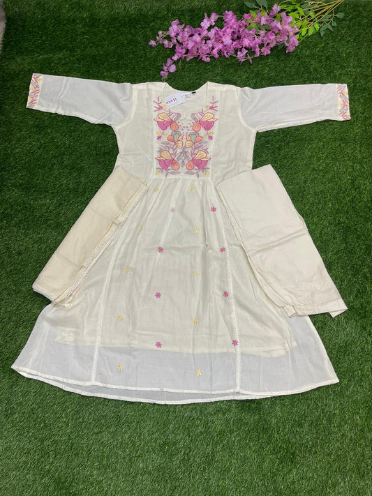 White Floral Embroidered Anarkali Set