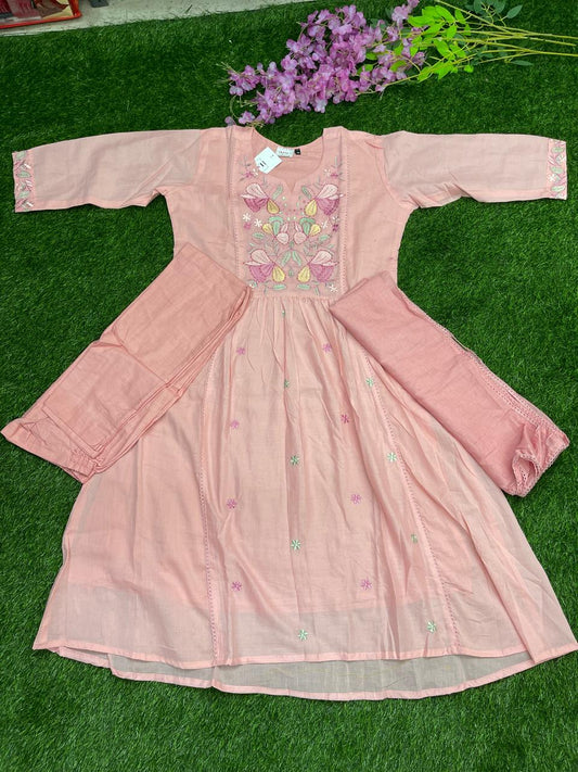 Pink Mul Mul Cotton Embroidered Suit Set