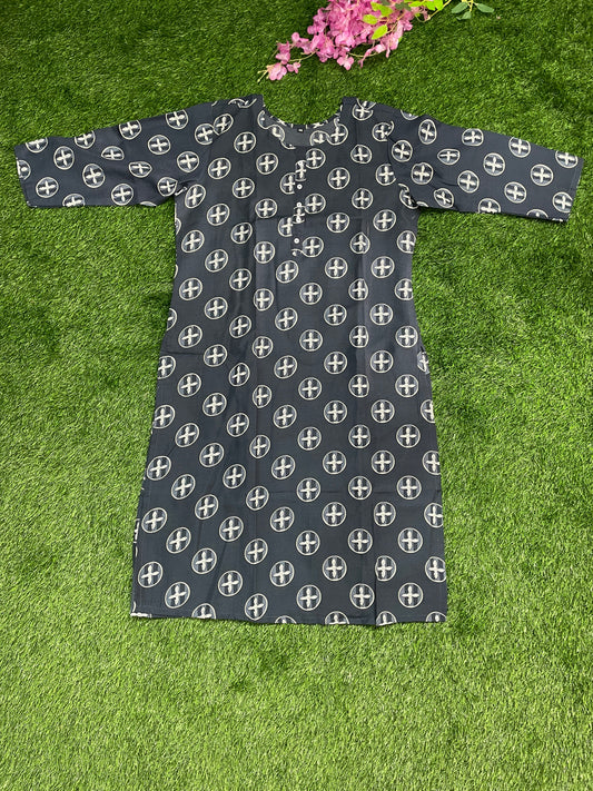 Black Cotton Printed Kurti – Multiple Sizes Available