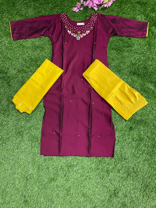 💃 Maroon Silk Kurti Set with Dupatta – Party Wear
