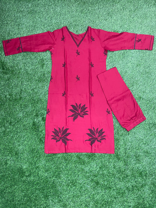 Jaipur Cotton Cord Set – Pink with Black Floral Prints