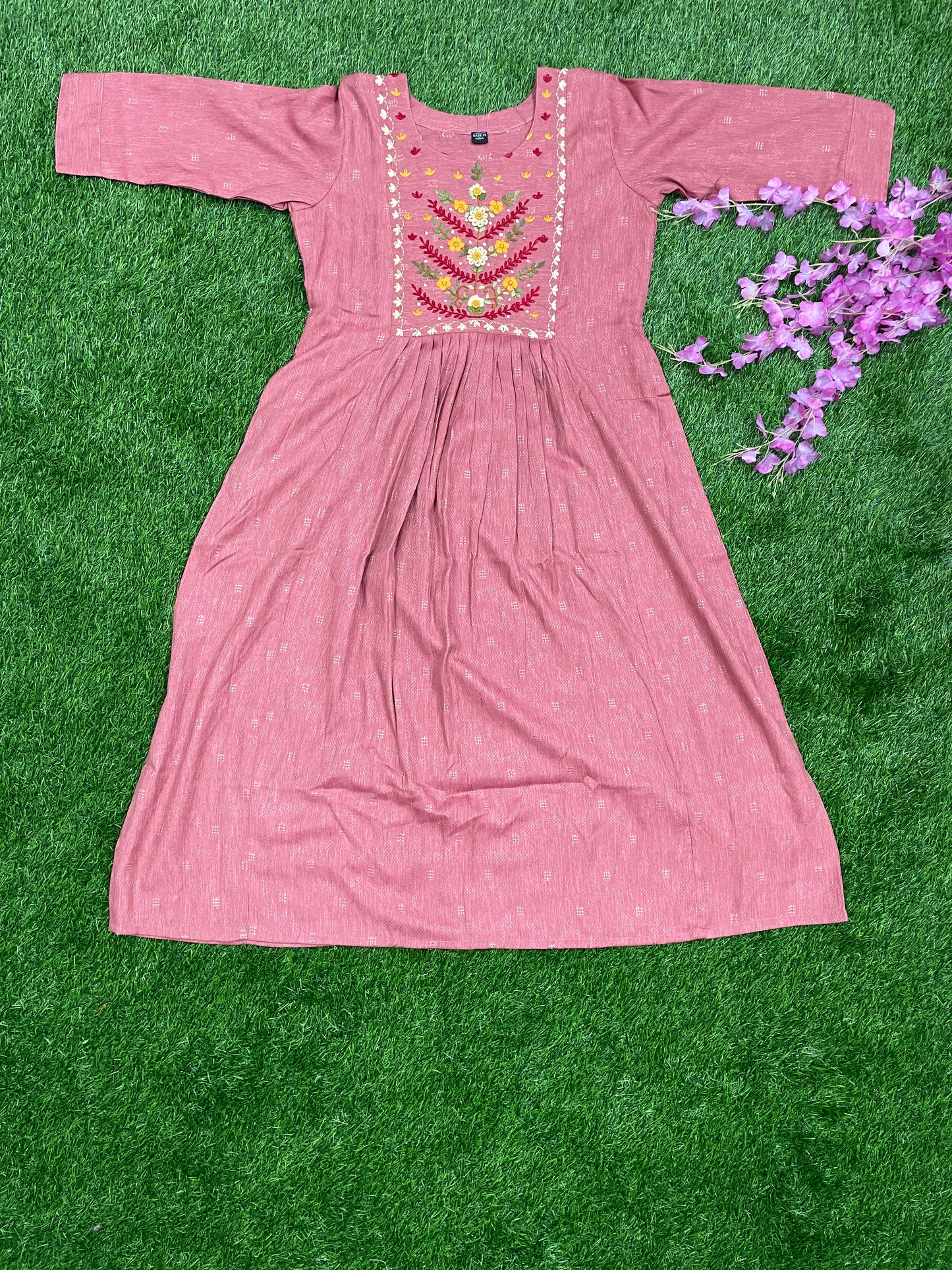 Premium Cotton Embroidered Frock – Rose Pink