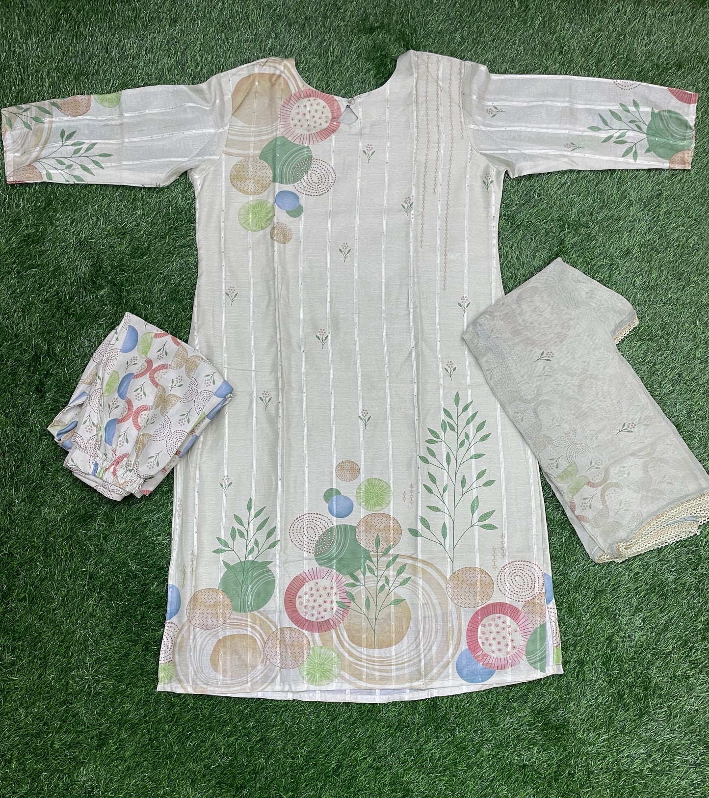 Designer Kurti Set with All Over Sequin Work – White Print