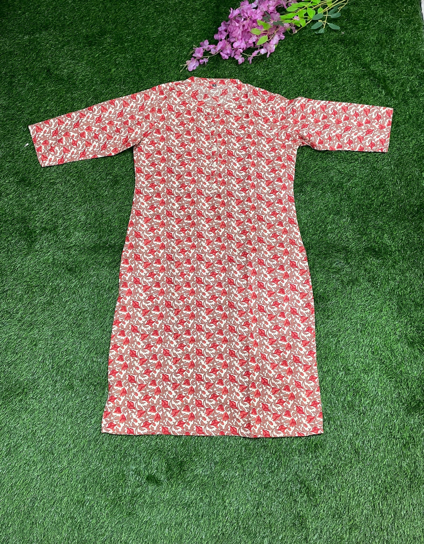 Red & White Printed Cotton Kurti – Daily Wear