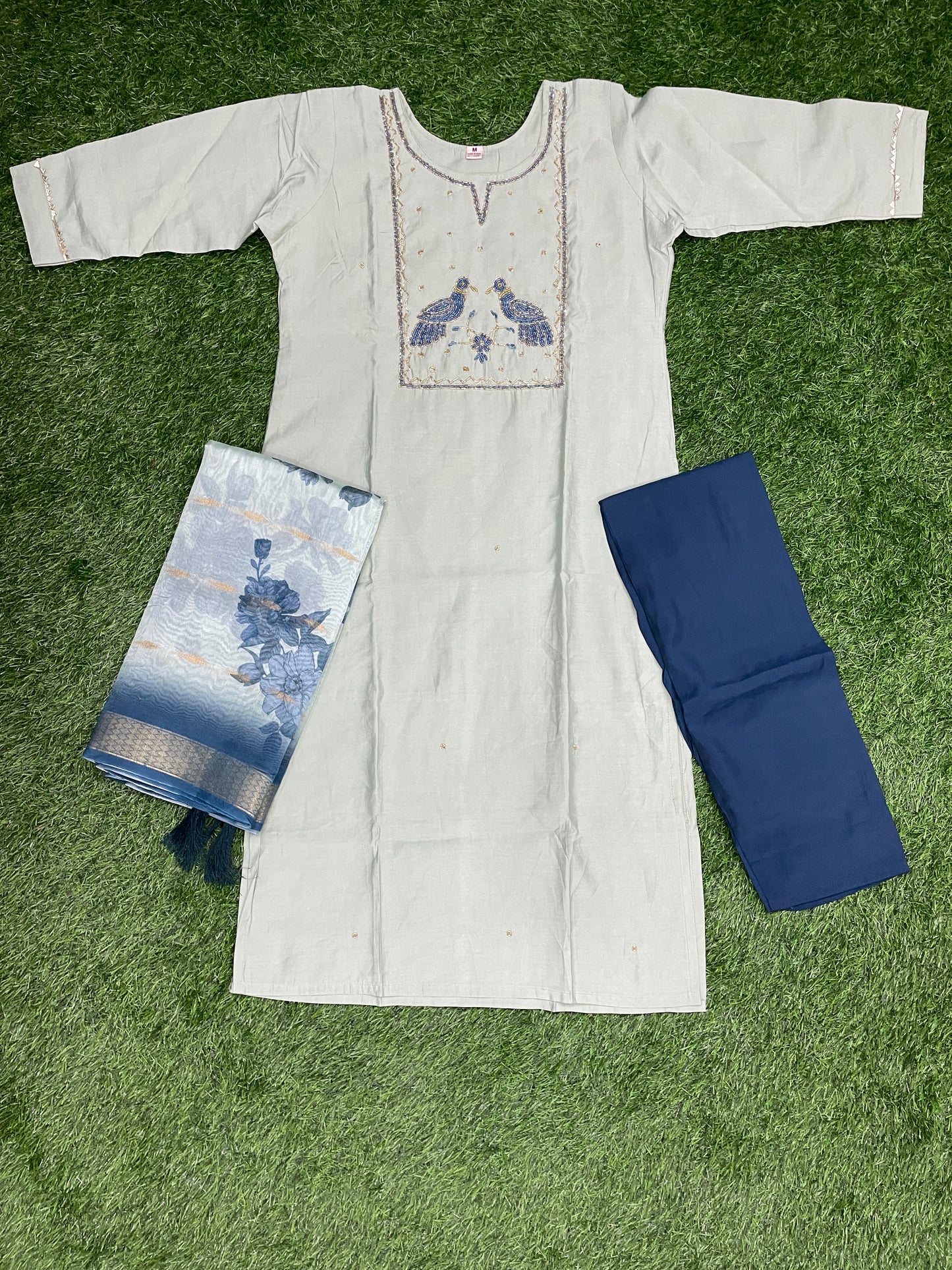 Roman Silk Embroidered Kurta Set with Dupatta