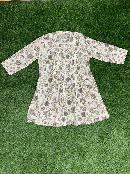 Cotton Short Top – Floral White with Lavender Accents