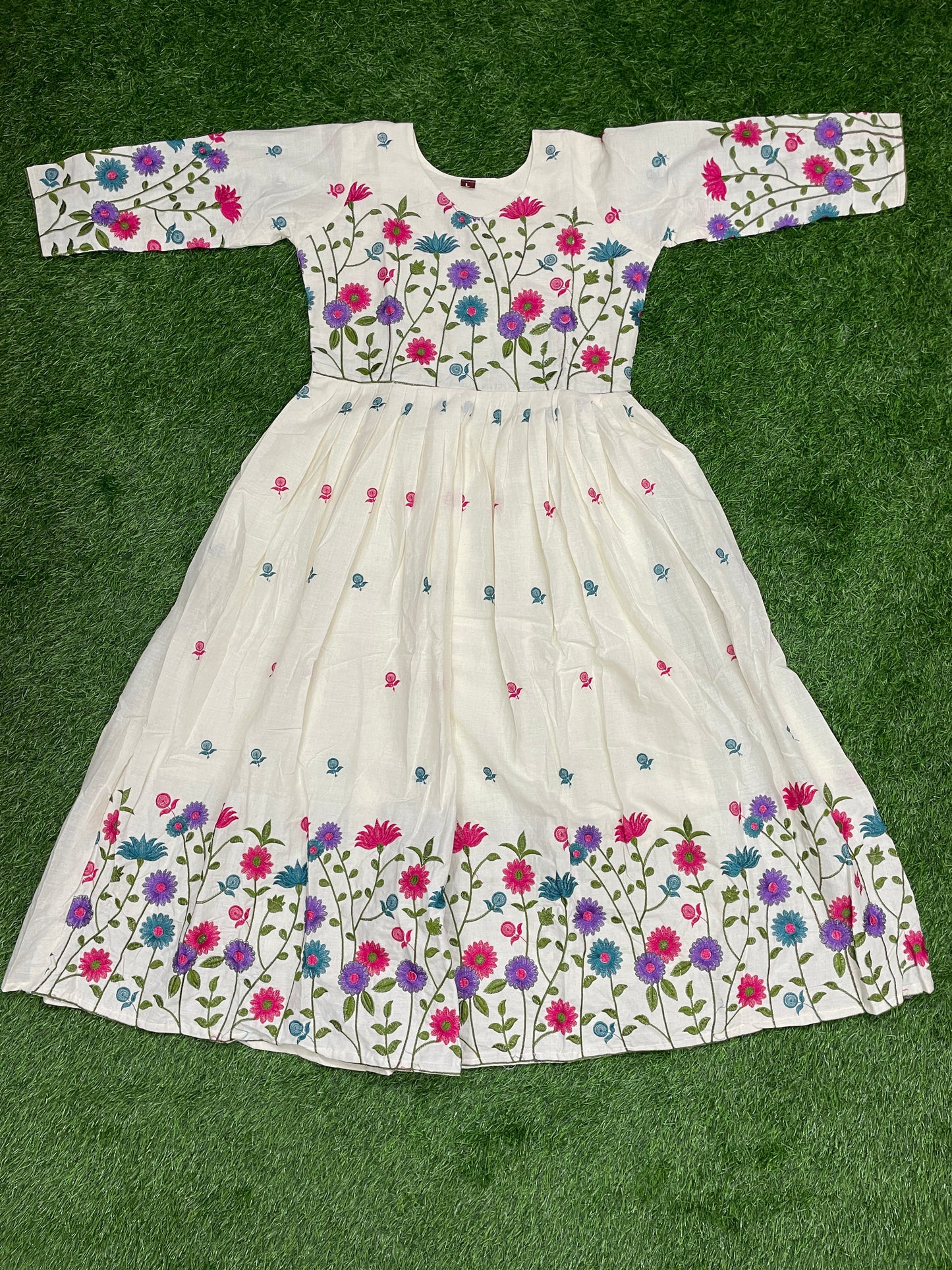White Floral Embroidered Mul Cotton Frock
