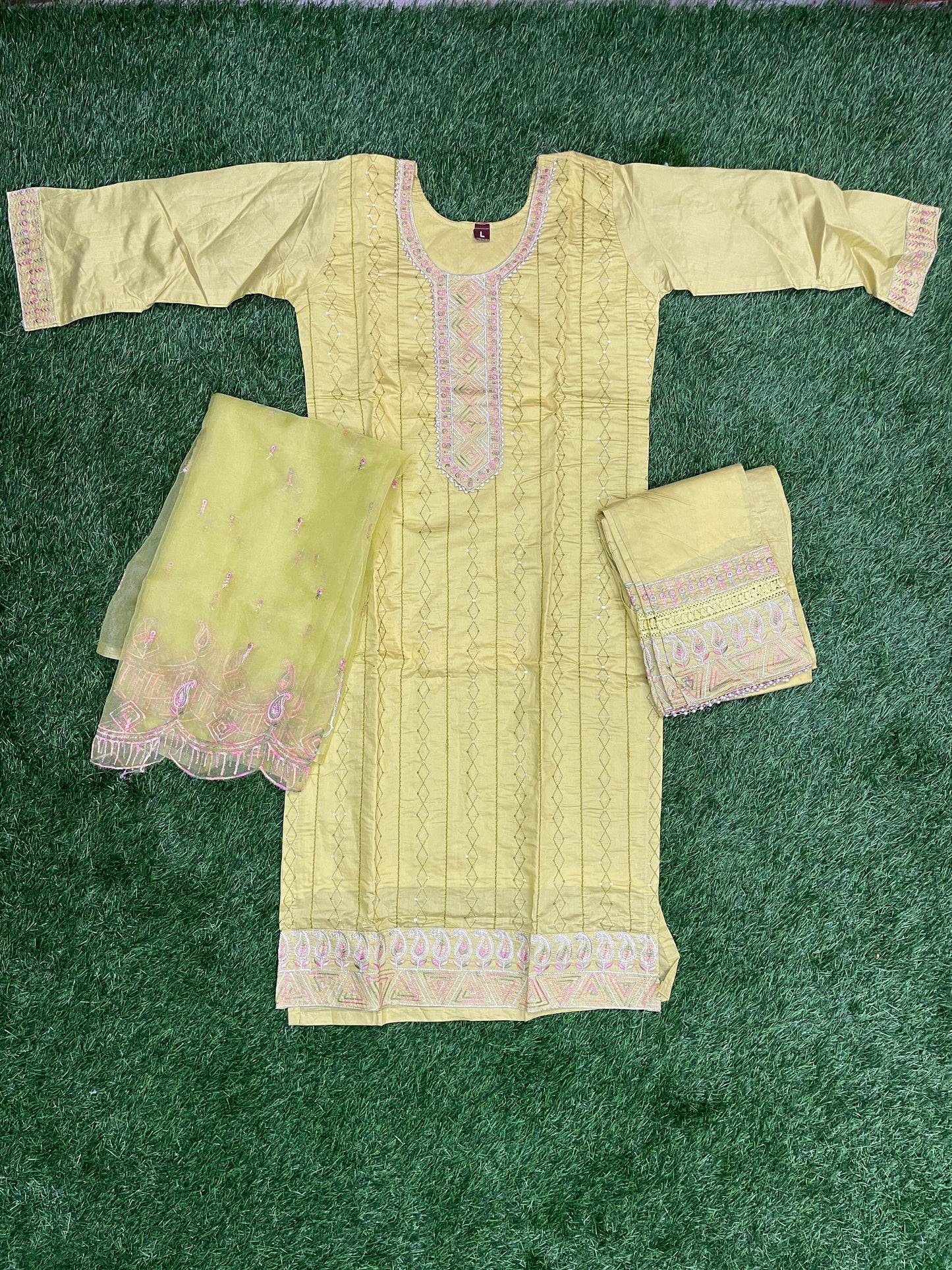 Silk Blend Embroidered 3-Piece Suit Set with Dupatta