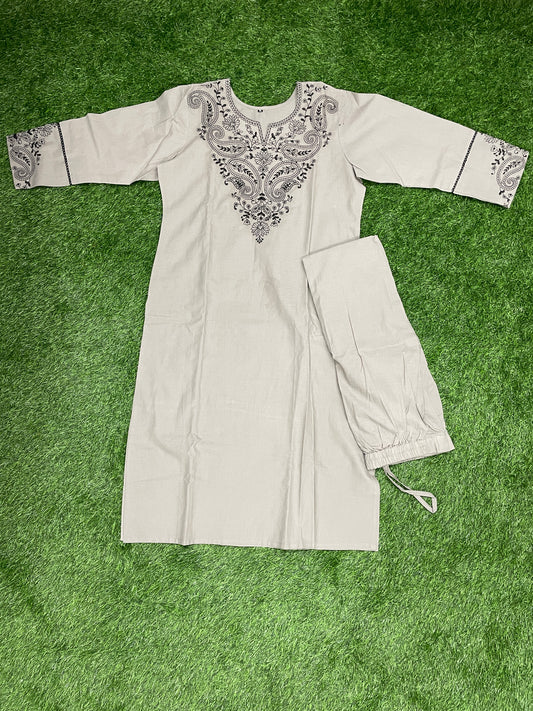 Elegant Grey Cotton Cord Set with Embroidery