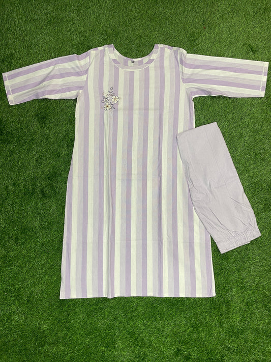 Lavender Striped Cotton Coord Set (Top & Pant)