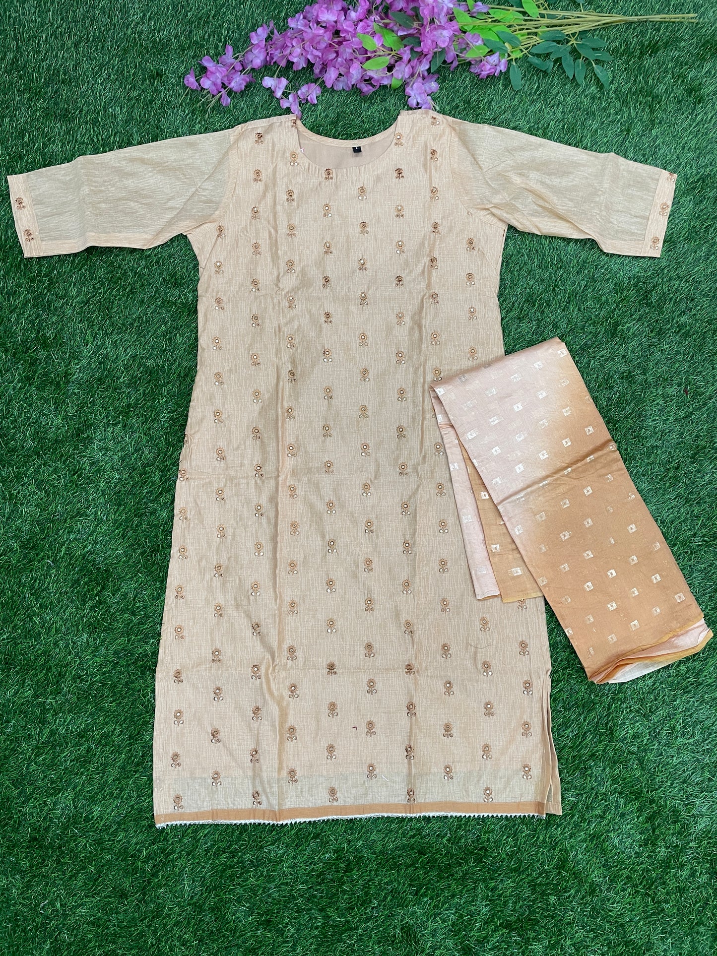 Elegant Beige Kurti with Dupatta – Subtle Embroidery