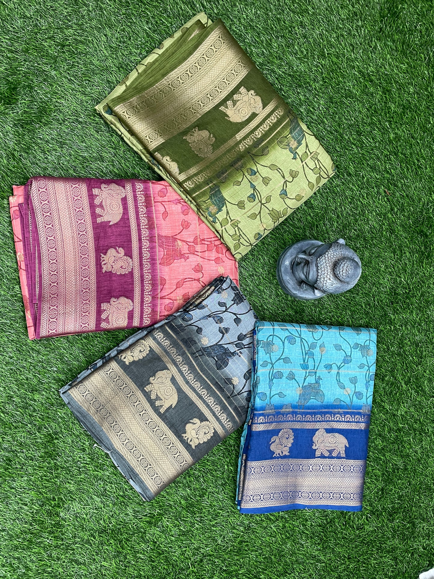 Peach & Purple Woven Cotton Silk Saree with Temple Border