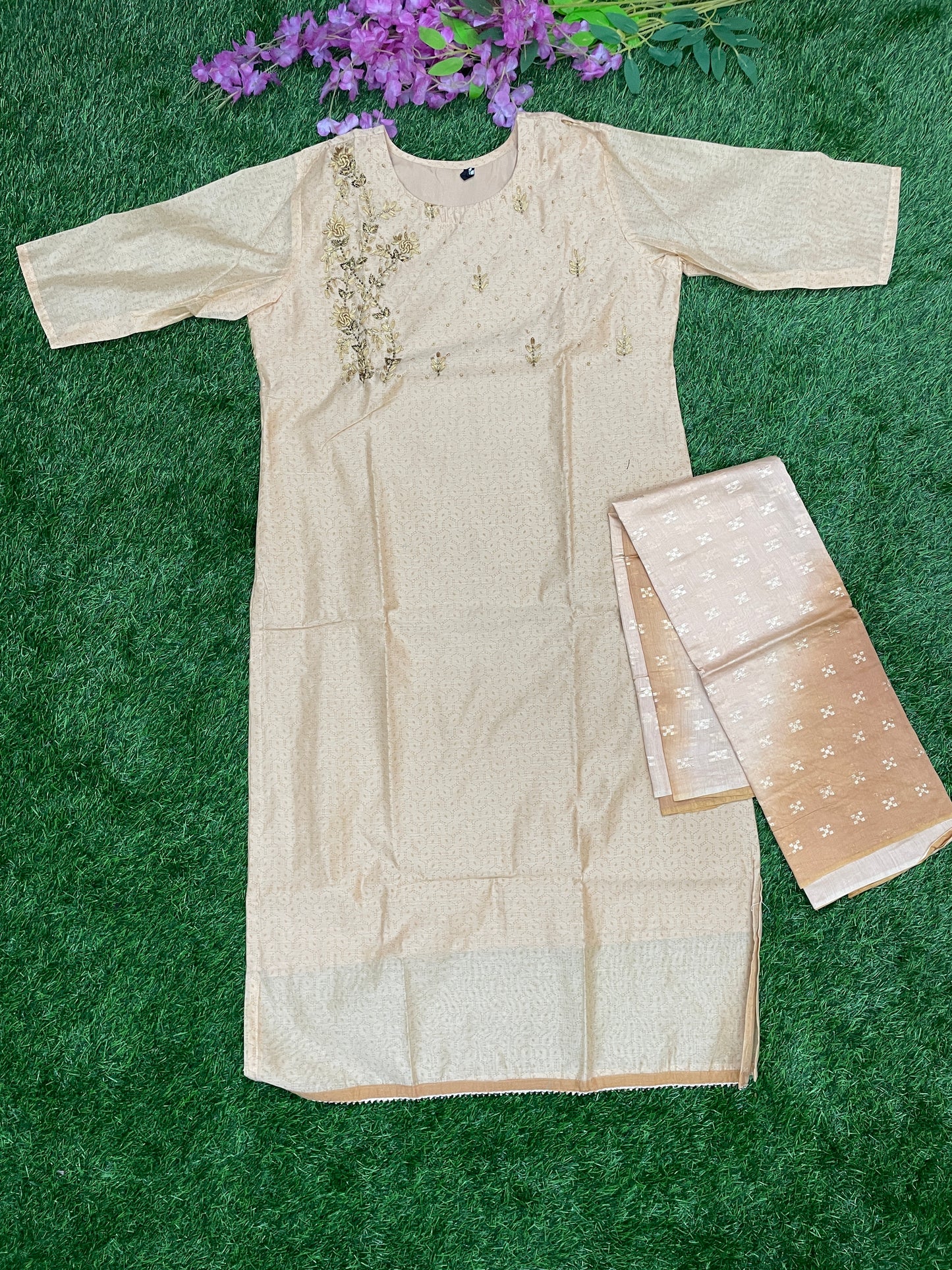 Beige Embroidered Kurti with Dupatta – Elegant Party Wear