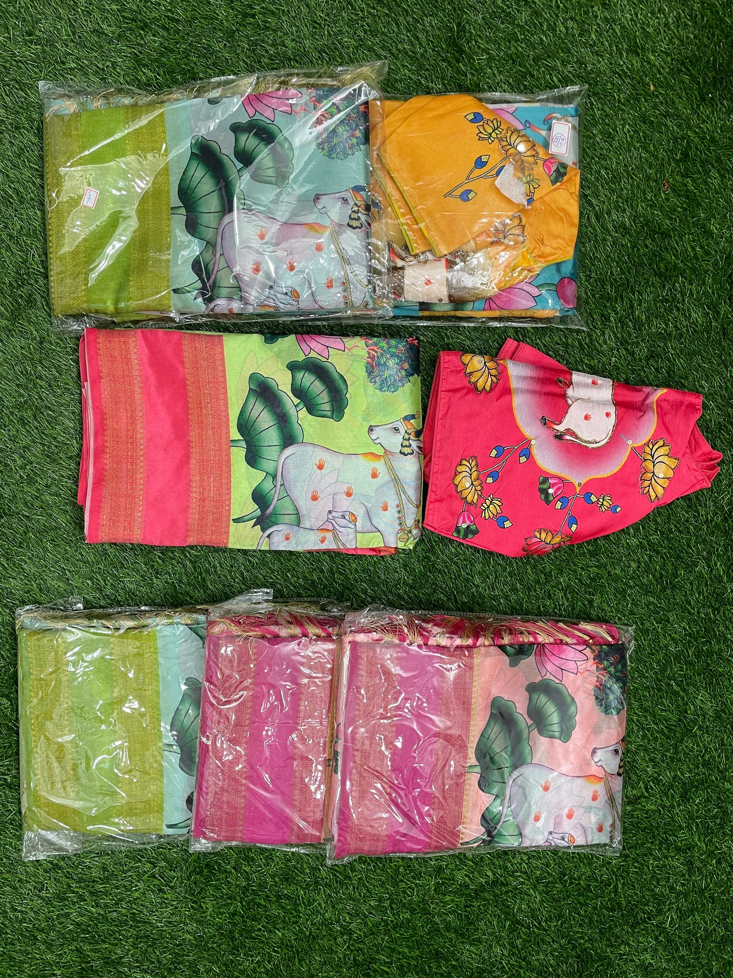 Handcrafted Cow Motif Saree with Matching Designer Blouse – Festive Wear