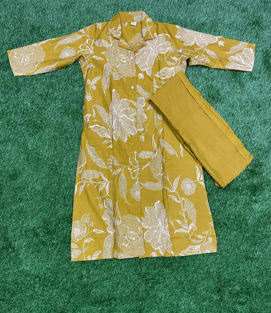 Mustard Yellow Floral Printed Cotton Co-ord Set