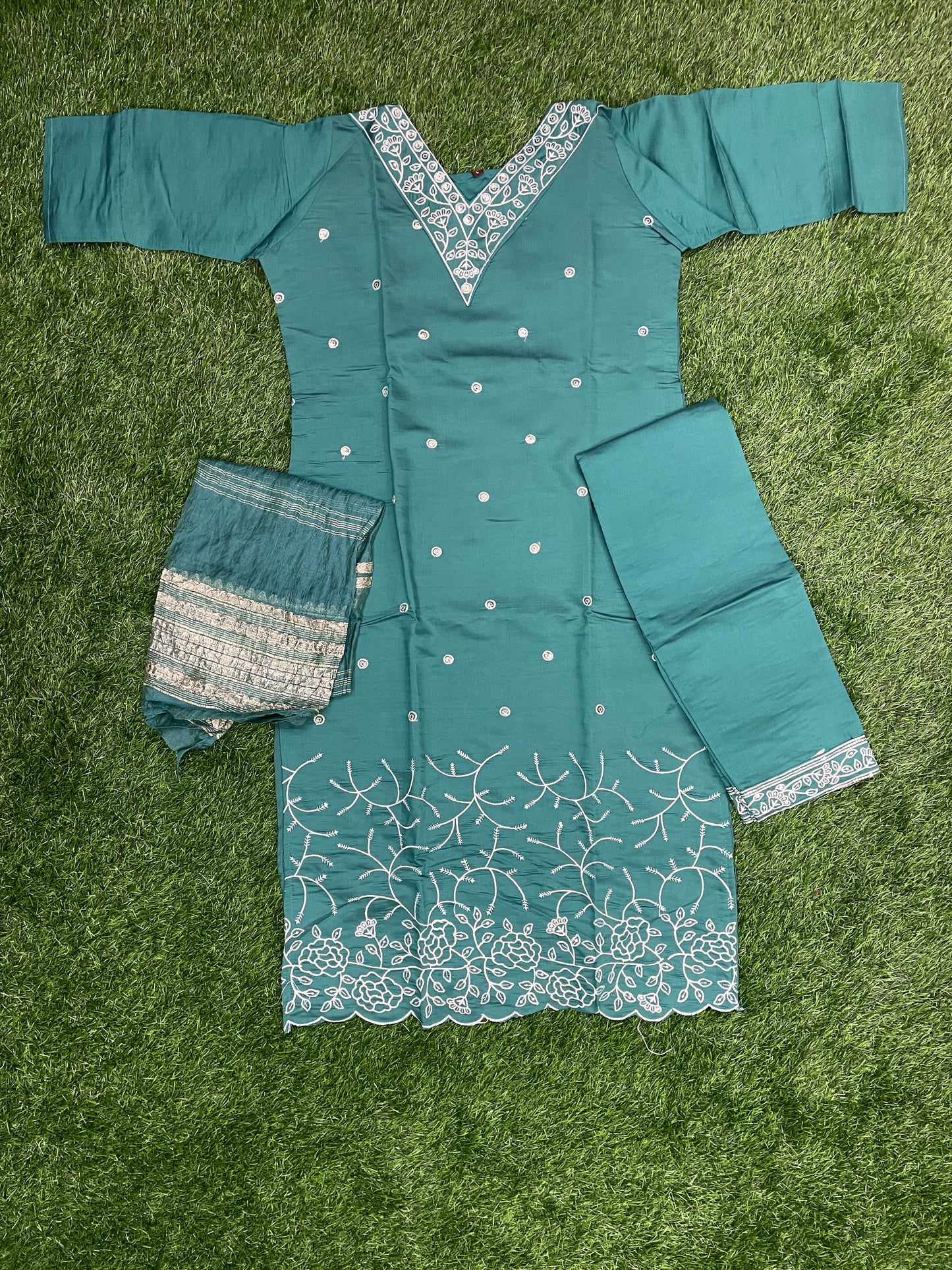 Elegant Embroidered Silk Kurti Set with Dupatta