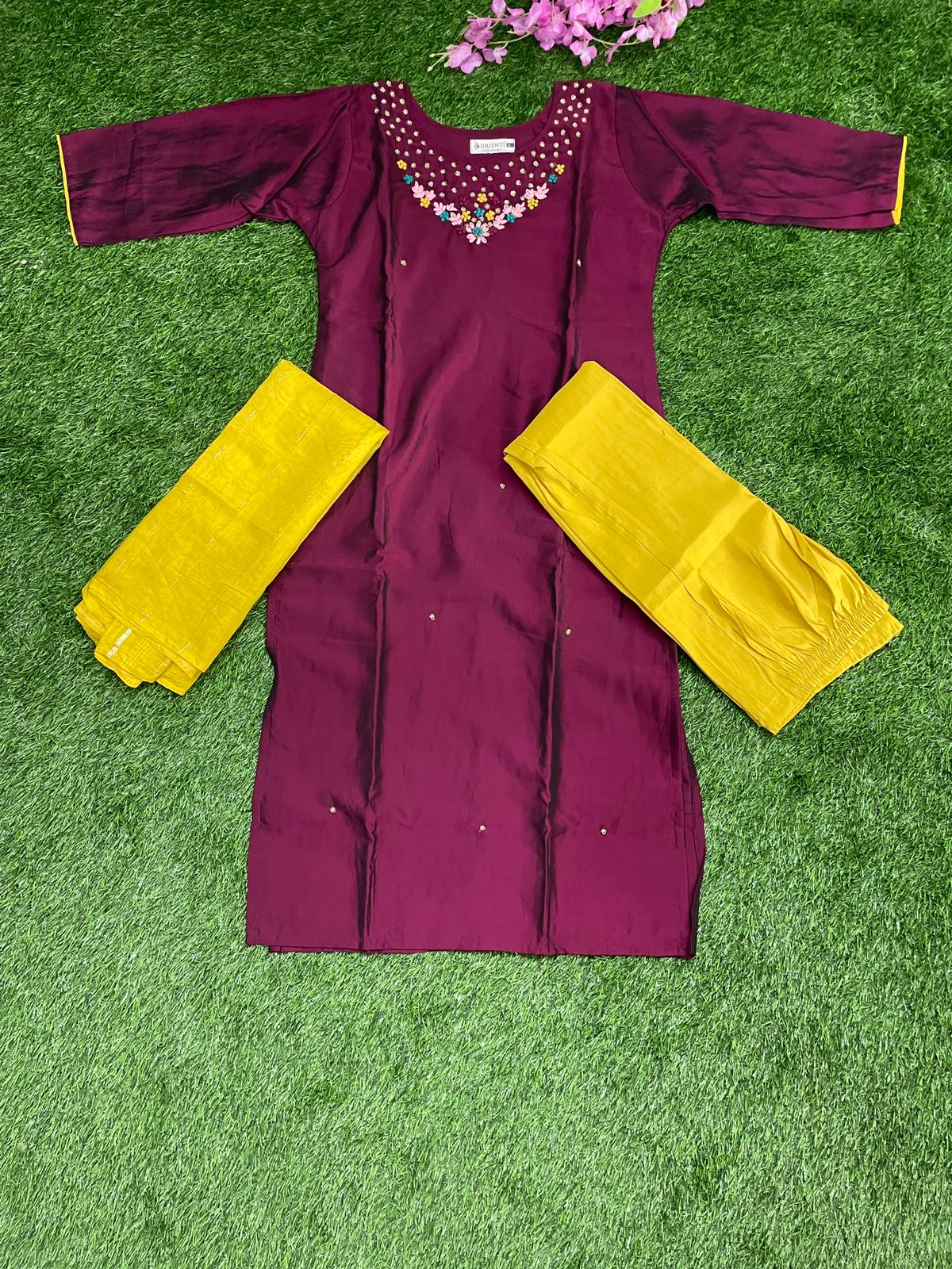 💃 Maroon Silk Kurti Set with Dupatta – Party Wear